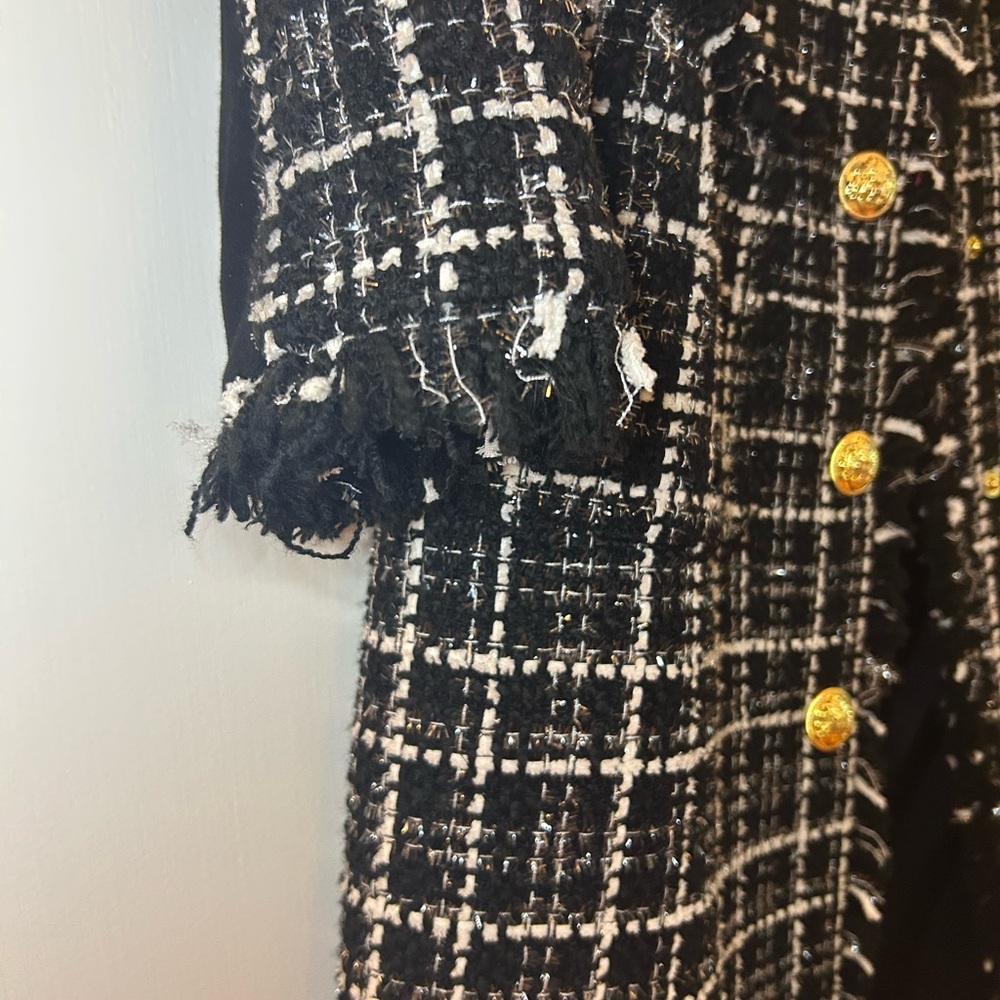 VISHAL Size Small Black and White Tweed Coat with Gold Buttons, Calf length - Picture 3 of 13